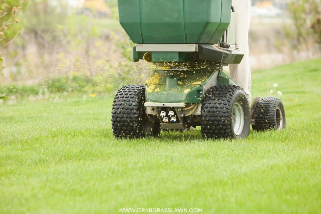 man applying grub control pesticide